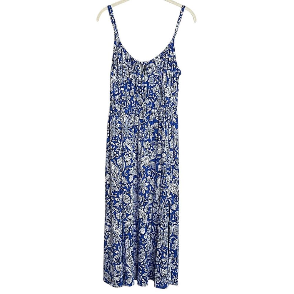 Loft Womens Midi Dress Blue Floral Print Petite Medium Spaghetti Straps